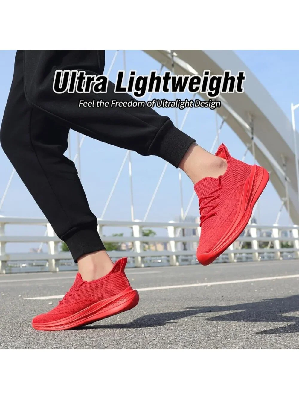 Men's Red Running Shoes Slip On Walking Shoes Non Slip Lightweight Sneakers